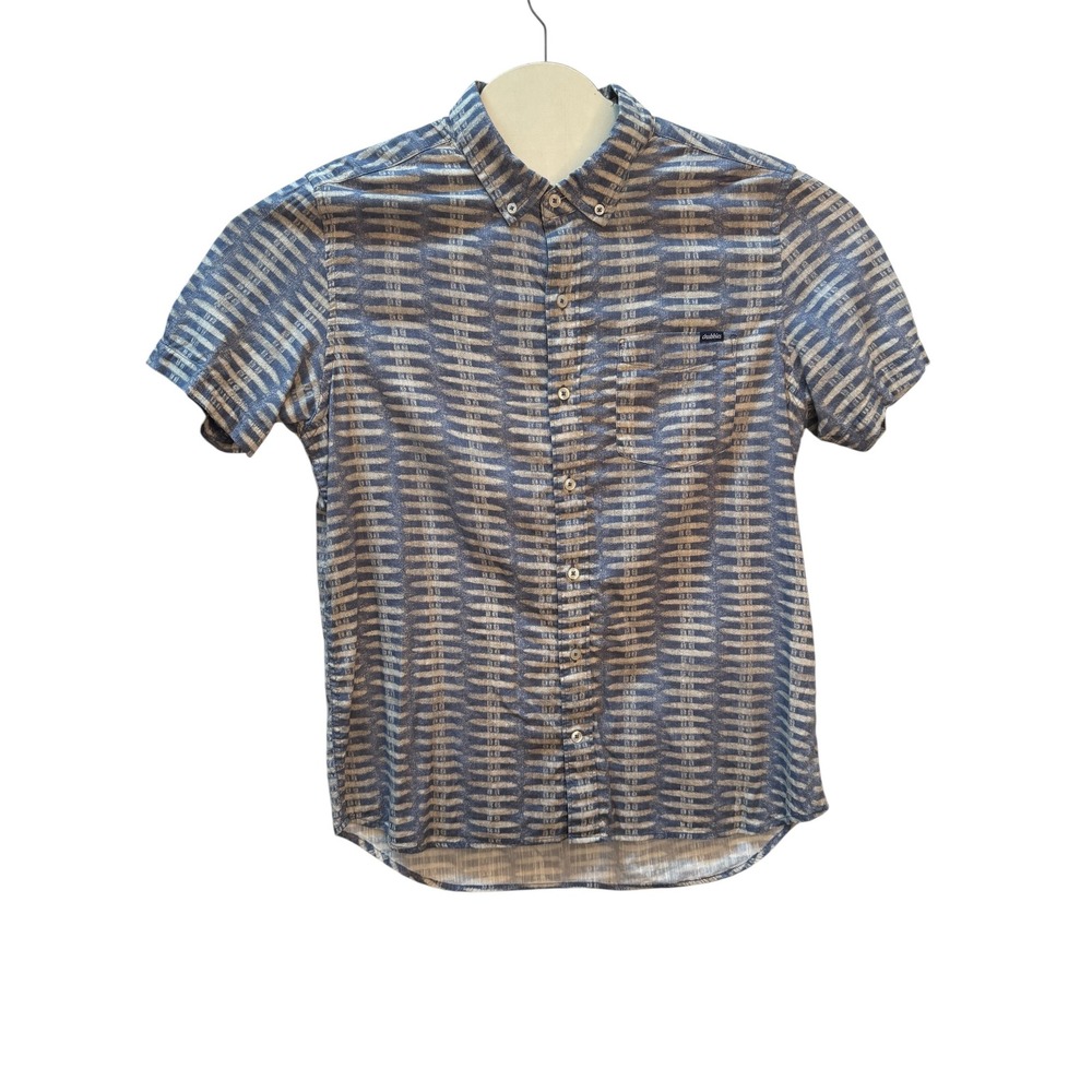 Chubbies Men Medium Blue Ikat Stripe Short Sleeve Button Down Shirt Casual Beach